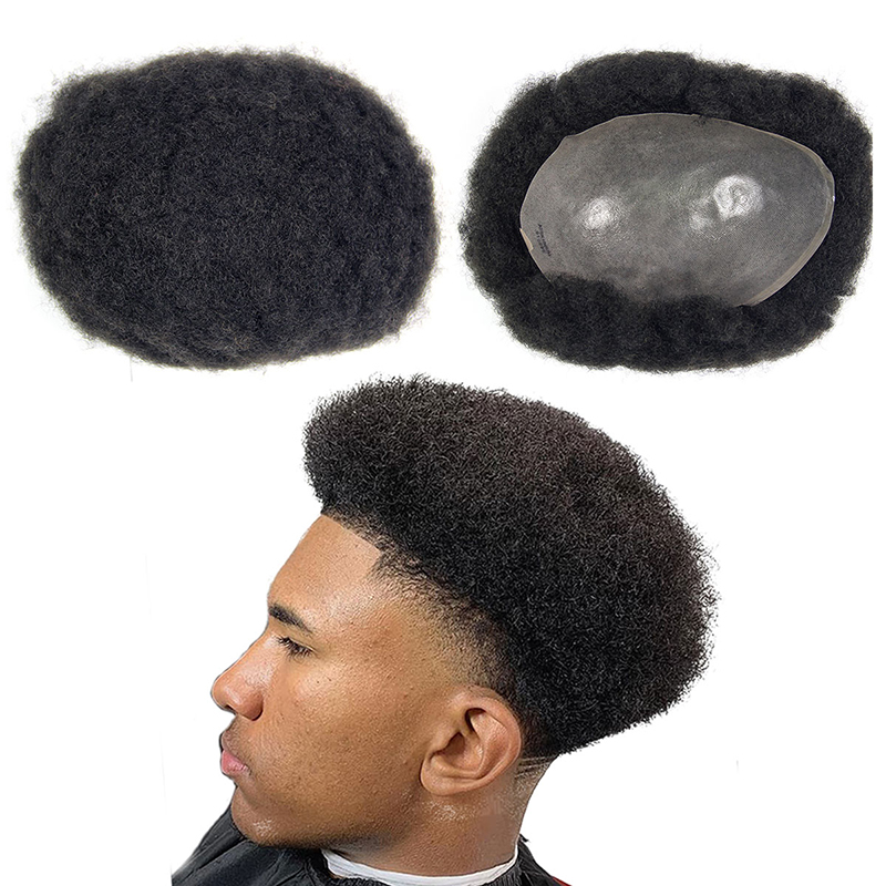 Afro curly mens toupee, popular hair toupee for men,pu toupee full Swiss lace human hair toupees afro curl for black men