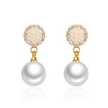 Gold Plated Faux Pearl Stud Drop Earrings