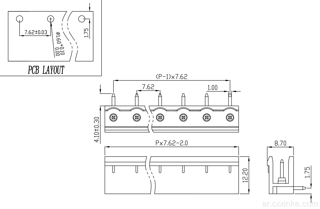 7.62mm ملعب PCB المحطة الطرفية كتلة الذكور والموصل الذكور