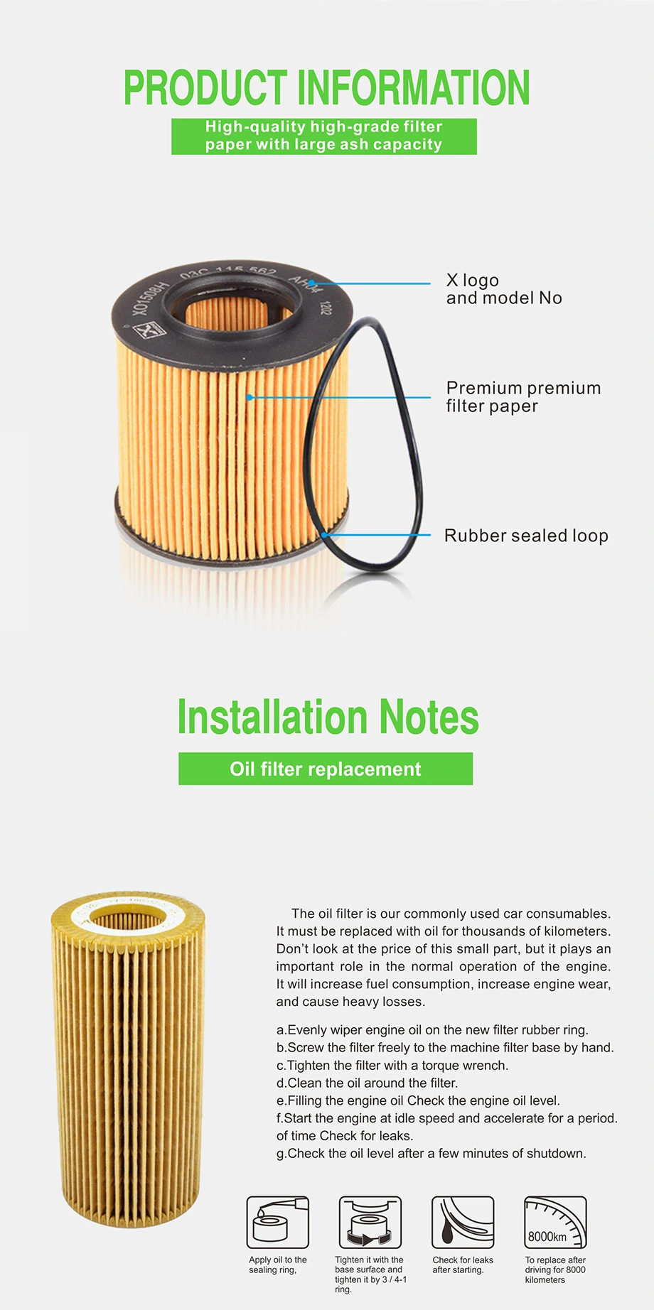 Car Oil Filter Element for Car OEM A0001802609 with Low Price for Mercedes Benz