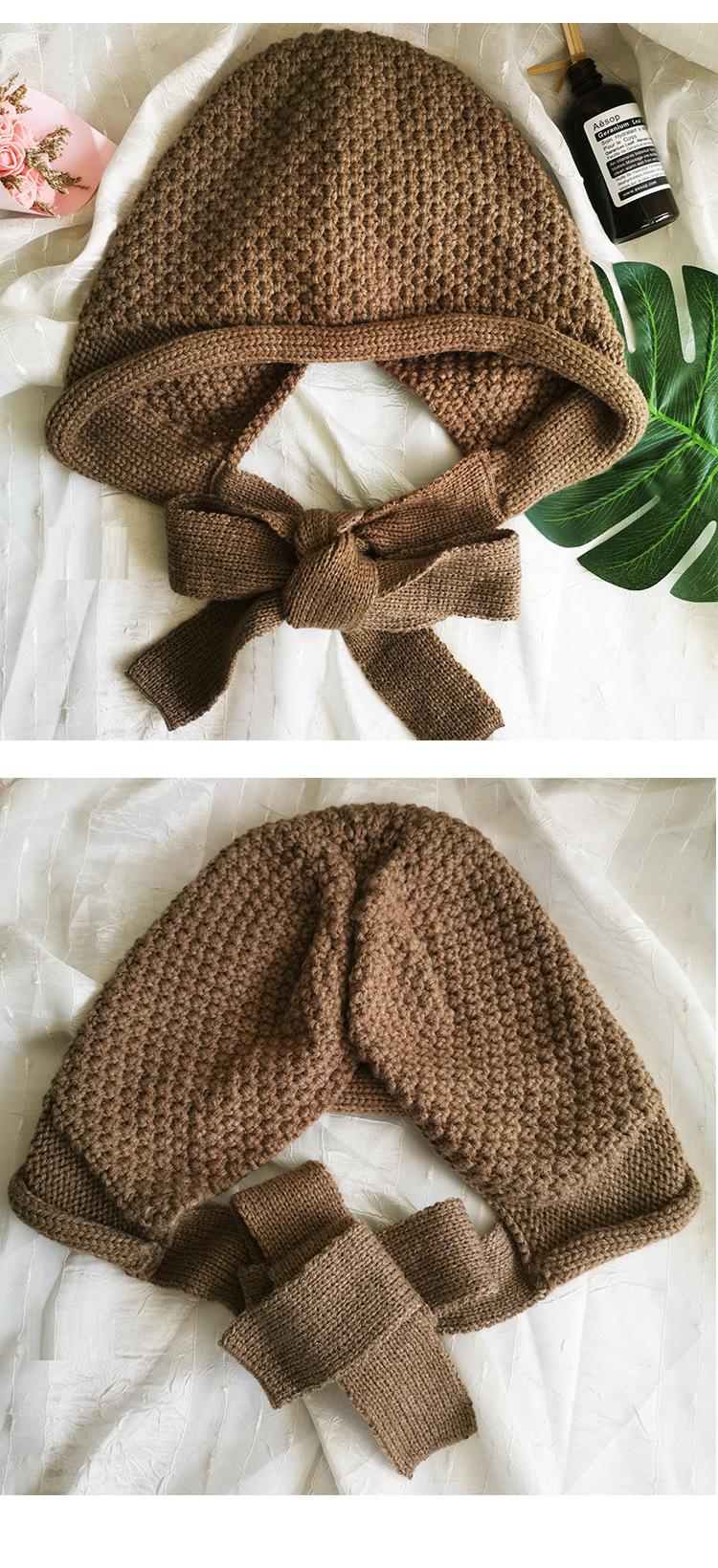 Female autumn and winter knitting cap tie belt (5)