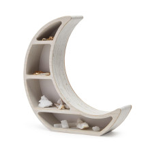 Rustic White Wooden Crescent Moon Shelf with Crystal Stones