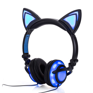 Headphone Cat Ear Headset Chargeable LED Foldable Earphones