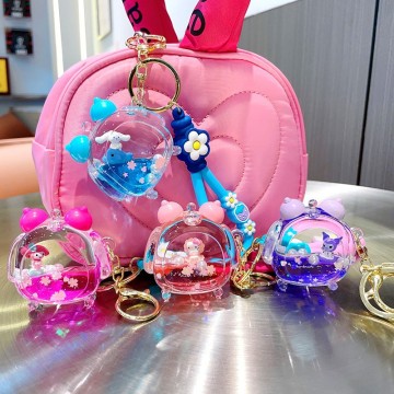 Acrylic Oiled Sanrio Kouromi Pendant Keychain with Alarm Clock and Quicksand Bottle