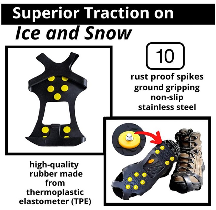 Crampons Ice Traction Cleats Large Lightweight Traction Cleats for Walking on Snow Ice