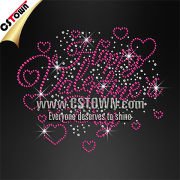 Happy valentine's day wholesale iron on letters rhinestone studs heat transfer