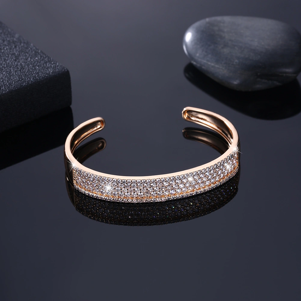 2018 Fashion Women Jewelry Gold Plated Brass Full Diamond Cuff Bracelet