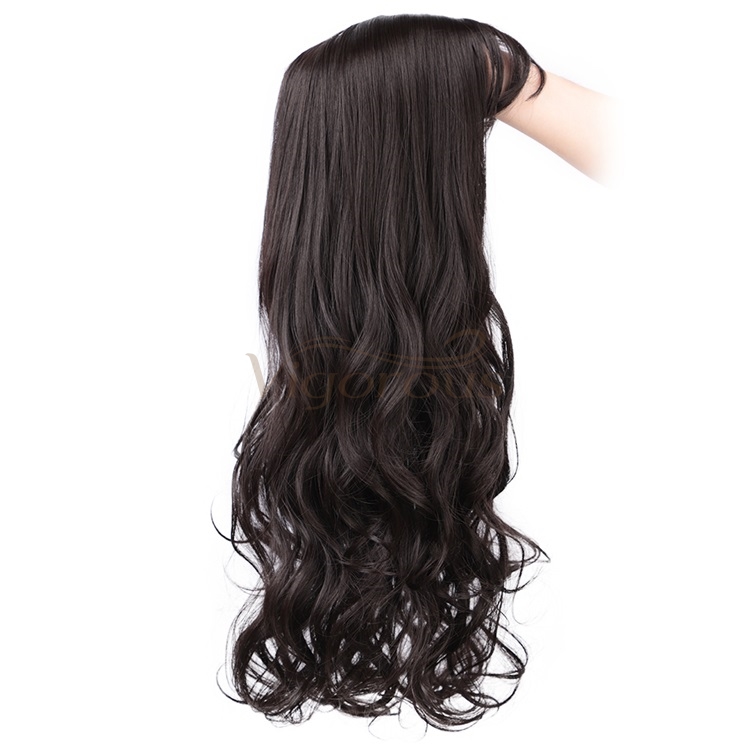 Vigorous Long Wavy Synthetic Middle Part Clip in Hair Topper New Style Hairpiece with Air Bangs for Black Women Hair Extension