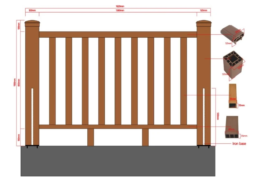 DIY Installation Landscape Commercial and Residential WPC Home Outdoor Wood Plastic Composite Guard Rail