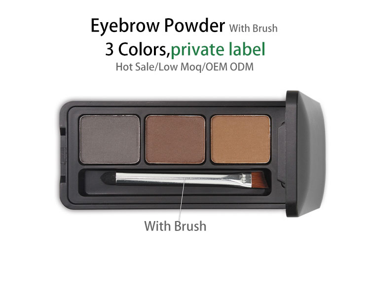 3 color eyebrow powder Palette Waterproof durable long lasting Light brown dark brown gray with brush cover Mirror vegan