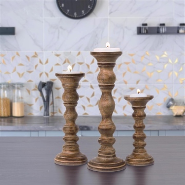 Farmhouse Wooden Candle Holders Pillar Mango Wood Candle Stand