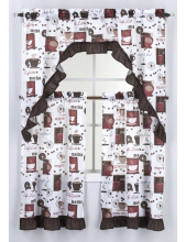 Coffee Print Microfiber Kitchen Curtain Set, 54"x36