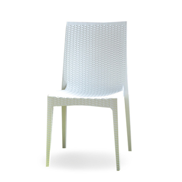 White rattan weave stackable plastic armless chair