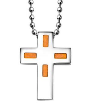 Fashion Stainless Steel Catholic Religious Cross Pendant with Yellow Inset