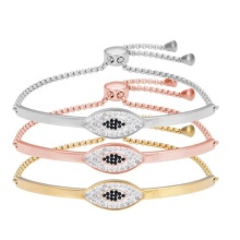 Yiwu Aceon Velle Stainless Steel Half Cuff Half Chain Bangle with Evil Eye Stone