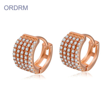 Tiny Crystal 14k Rose Gold Copper Hoop Earrings