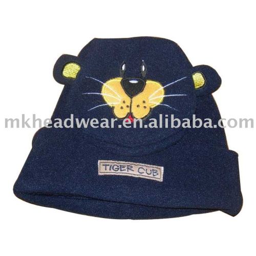 Kid's polar fleece hat with tiger emboidery