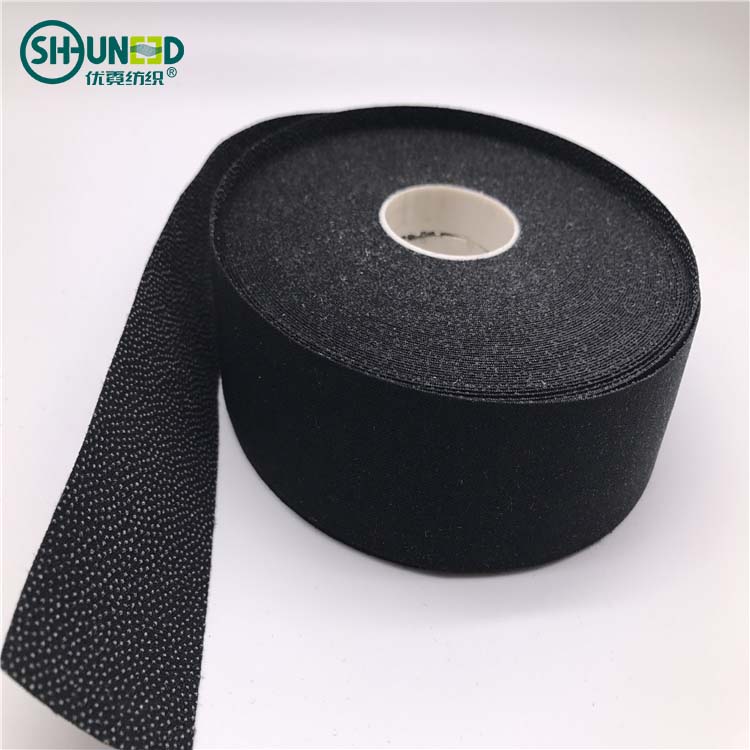 High quality fusible woven 100% polyester stretch waistband interlining waistband high elastic adhesive dot fuse for trousers