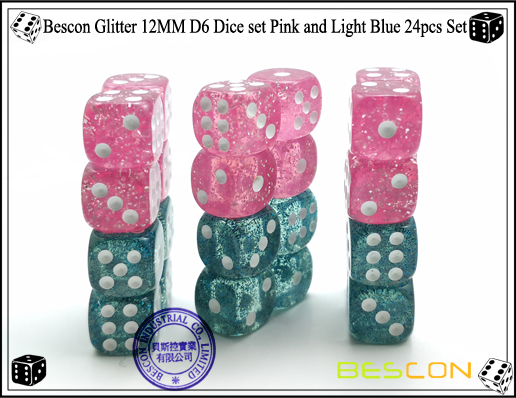 Bescon Glitter 12MM D6 Dice set Pink and Light Blue 24pcs Set-4 Bescon Glitter 12MM D6 Dice set Pink and Light Blue 24pcs Set-4