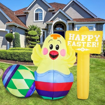 Easter Inflatable Outdoor Decorations 7 FT Long Happy Easter Sign with Built-in LEDs