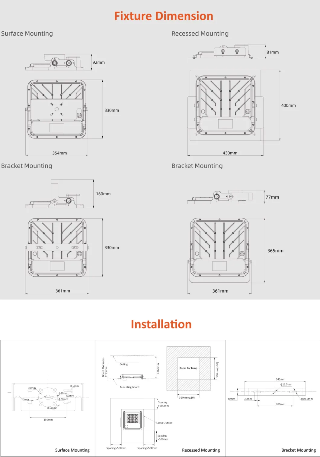 150W IP66 Ik10 LED Flood Light 5 Years Warranty