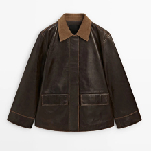 Women's corduroy detail Napa leather Parkas leather jacket