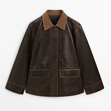 Women's corduroy detail Napa leather Parkas leather jacket