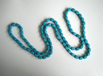 Bead Necklace, Fashion Turquoise Beaded Necklace, Square Turquoise Beaded Jewelry Hand Knotted Necklace PT2289