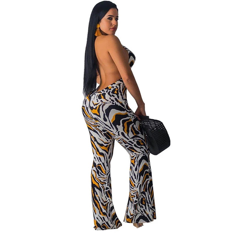 L55701 Sexy Printed Wide Leg Jumpsuit