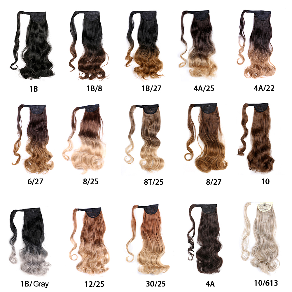 Hot sell Easy To Wear Many Different Color Ombre Silk Curly Faux Fiber Hair Synthetic Wrap Around Magic Paste Ponytail