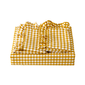 4PCS Ruffled Plaid Print Princess Bedding Set: Quilt Cover and Skirt