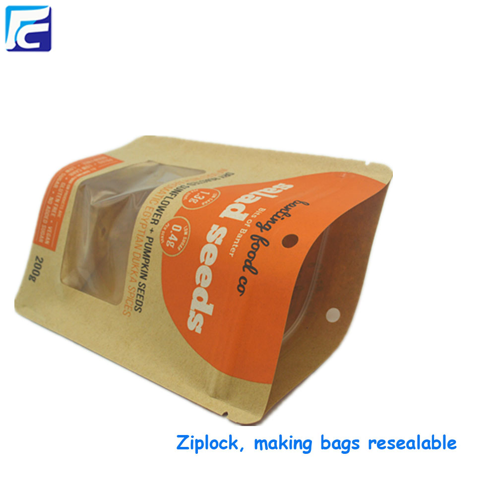 Ziplock kraft paper bags with window for seed