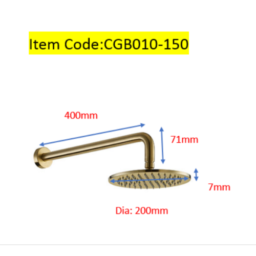 Brushed Gold Shower Arm & Shower Head Set