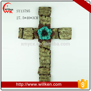 Resin blue flower decorative christian wall decor crosses