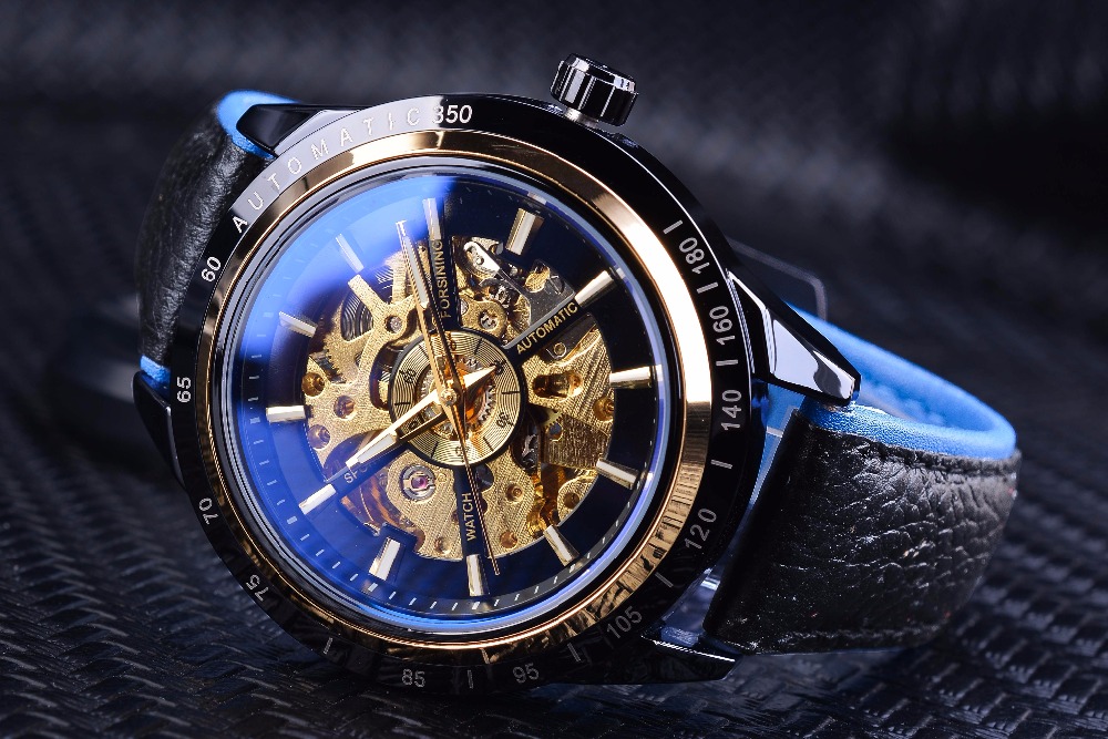 Top Brand Luxury Mens Forsining Motorcycle Design Transparent Genuine Strap Waterproof Skeleton Men Automatic Watches Clock