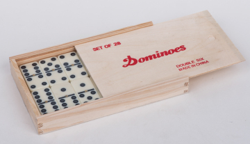 Dominoes in wooden box