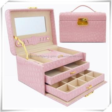 Professional Leather Cosmetic Tool Box with Lock and Handle