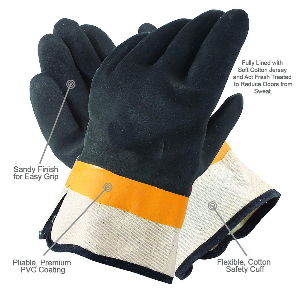 Оранжевые и черные перчатки с покрытием из ПВХ безопасности