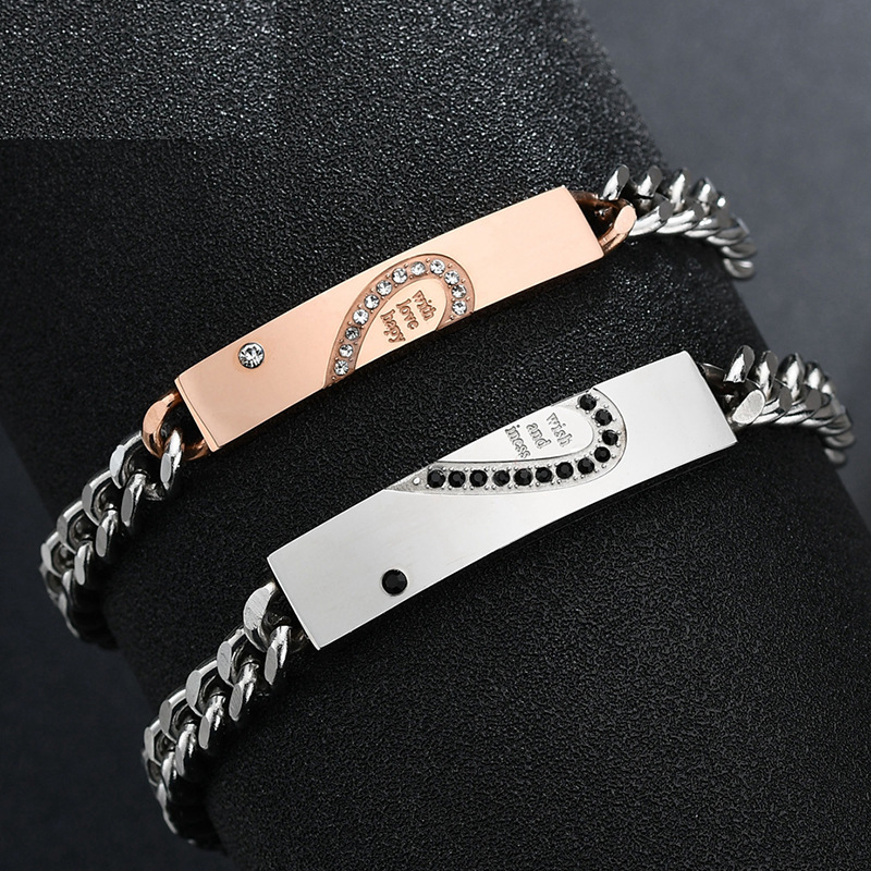 identification du couple 2 pièces de titane zircon LOVE correspondant bracelet amant créatif en acier inoxydable cadeau de la Saint-Valentin