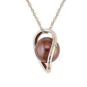 14k Rose Gold Brown Freshwater Pearl and Diamond Necklace,Pearl Pendant