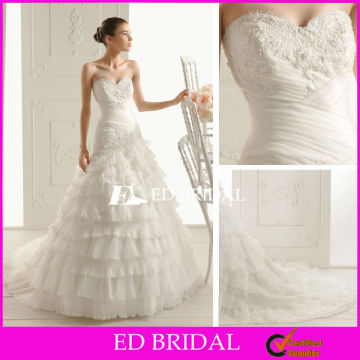 A Line Sweetheart Court Train Organza Vertical Ruffle Organza Wedding Dress Lace