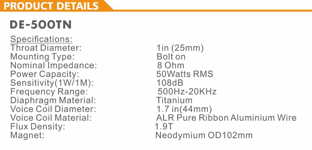 DE-500TN 44 mm titan B&C högkvalitativ Neodymium horn diskanthögtalare kompression subwoofer drivrutin