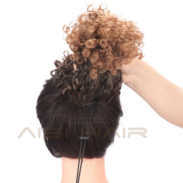 Aisi Hair Heat Resistant Synthetic Fiber Drawstring Puff Ponytails Afro Curly Clip In Hairpieces for Black Women