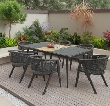 Aluminum Alloy Outdoor Dining Set with Woven Chairs