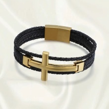 DADA Woven Leather Stainless Steel Cross Bracelet