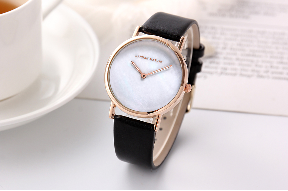 HANNAH MARTIN 3802 Japan quartz movement women leather wristwatch simple shell dial luxury brand ladies wrist watches