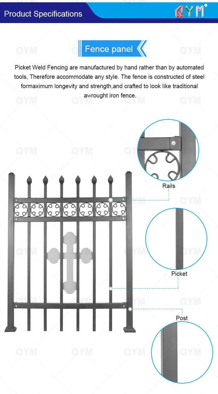 Wrought Iron Fence Panels PVC White Picket Fence for Sale