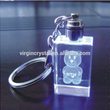 3d laser engraved Crystal cube with led light laser cut key chain engraved toy bear for crystal keychains gifts