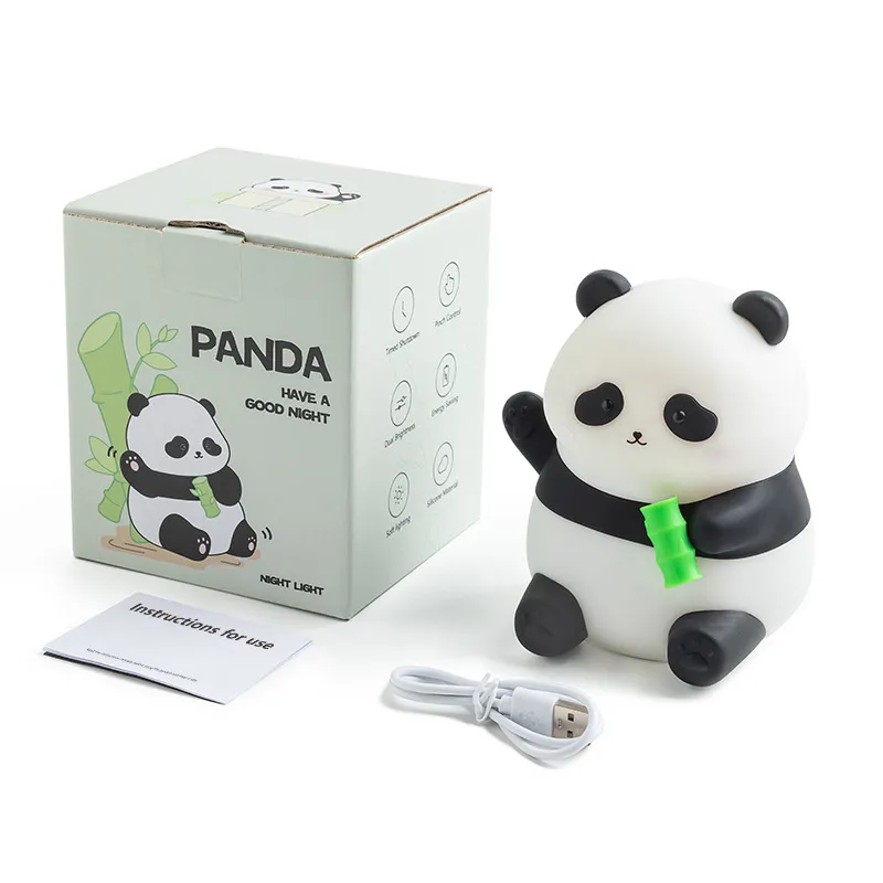 Panda Night Light, Silicone Light for Sleeping, Timed Tapping Light