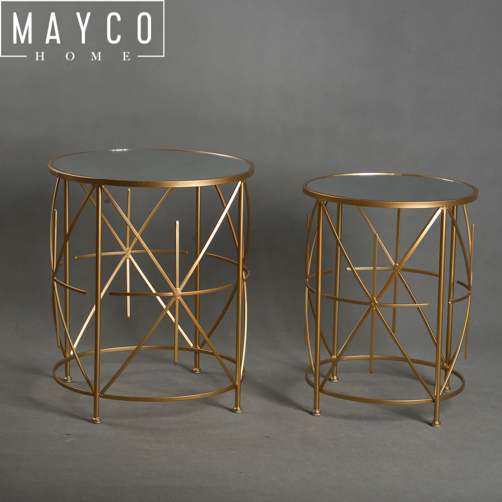 Mayco Wholesale Luxury Mirror Top Unique Accent Gold Metal Wire Side Table